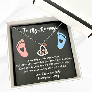 Mommy Necklace 925 Sterling Silver Baby Feet Pendant Gift for New Mom